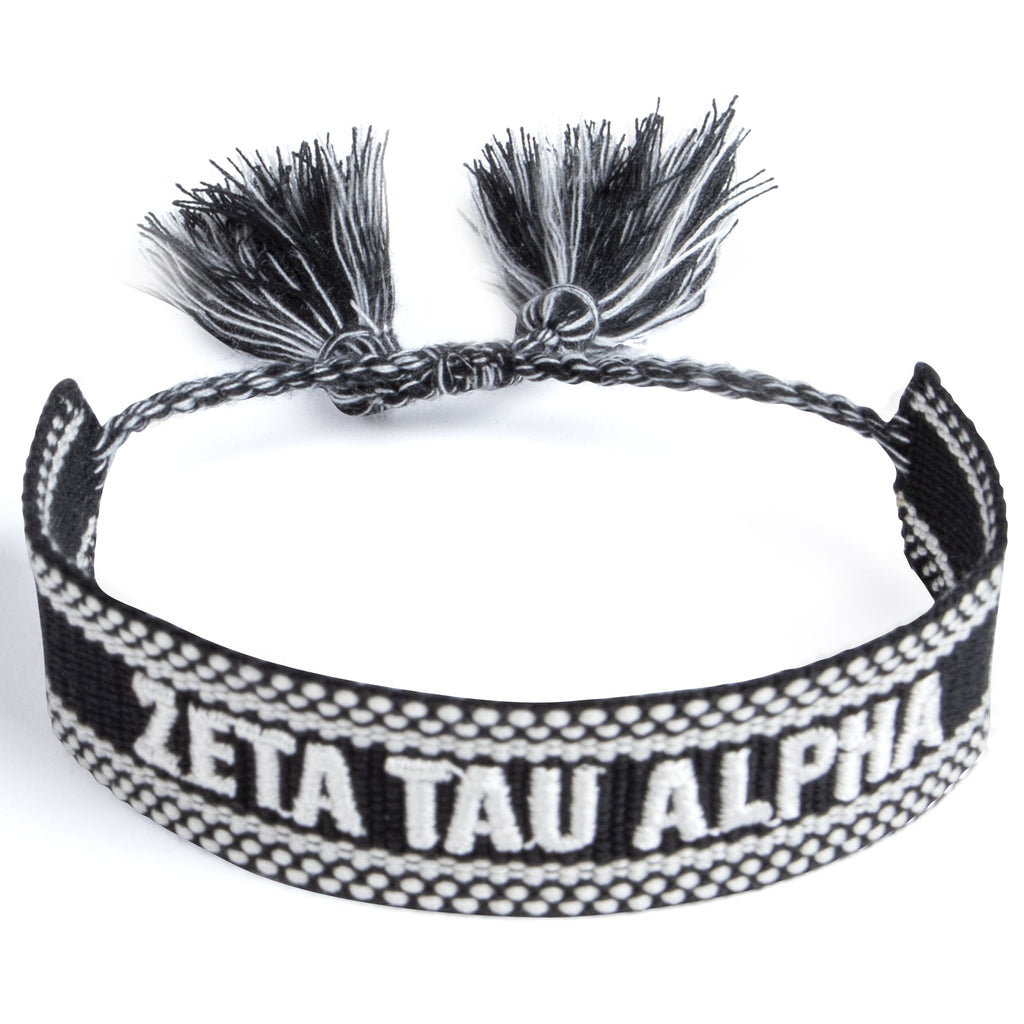 Zeta Tau Alpha Woven Bracelet, Black and White Design