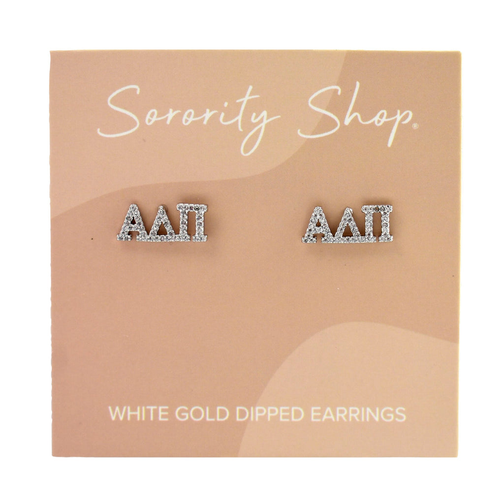 Alpha Delta Pi White Gold Plated Stud Earrings