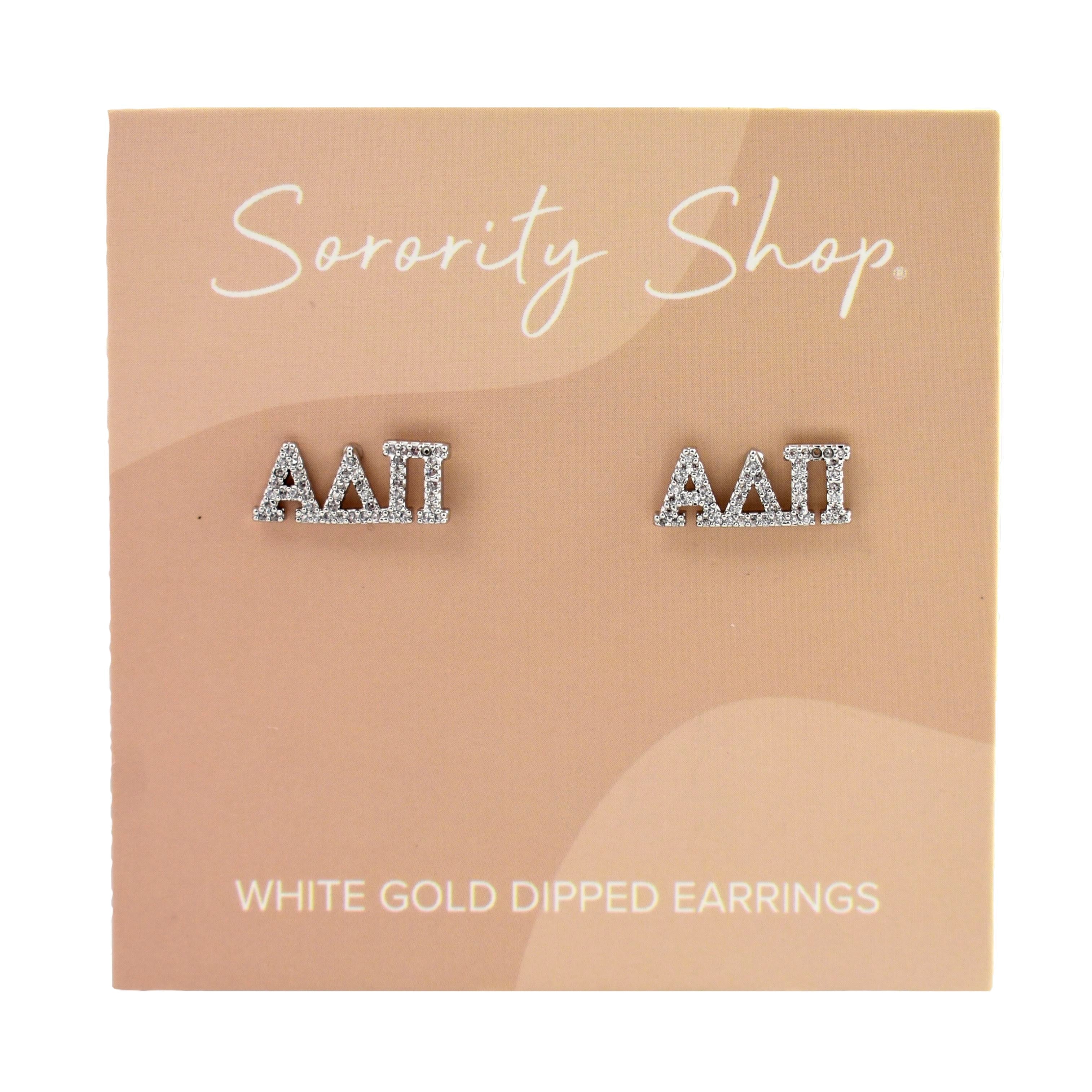 Alpha Delta Pi White Gold Plated Stud Earrings
