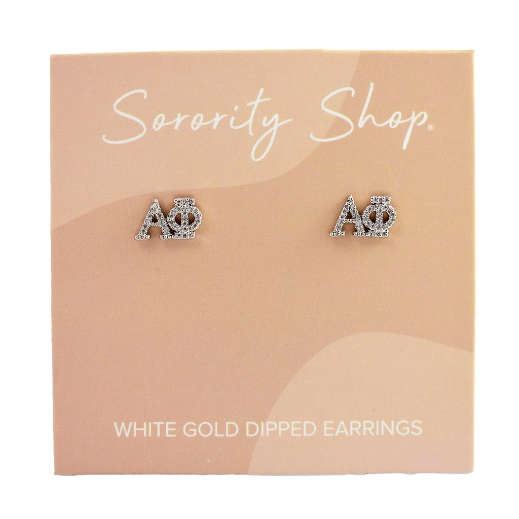 Alpha Phi White Gold Plated Stud Earrings