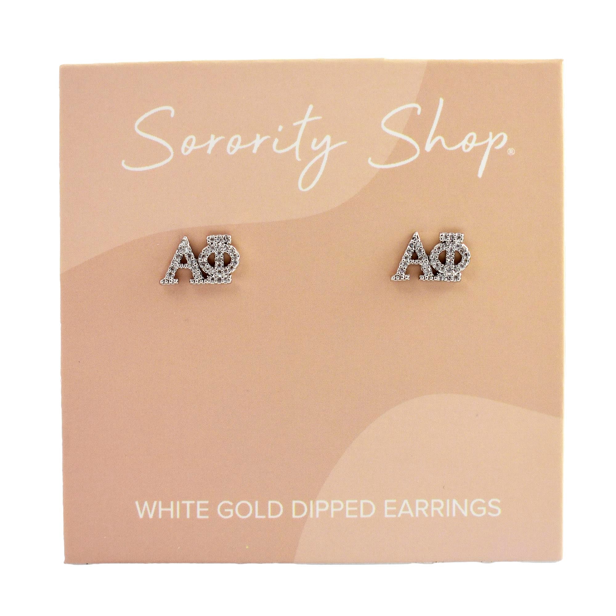 Alpha Phi White Gold Plated Stud Earrings
