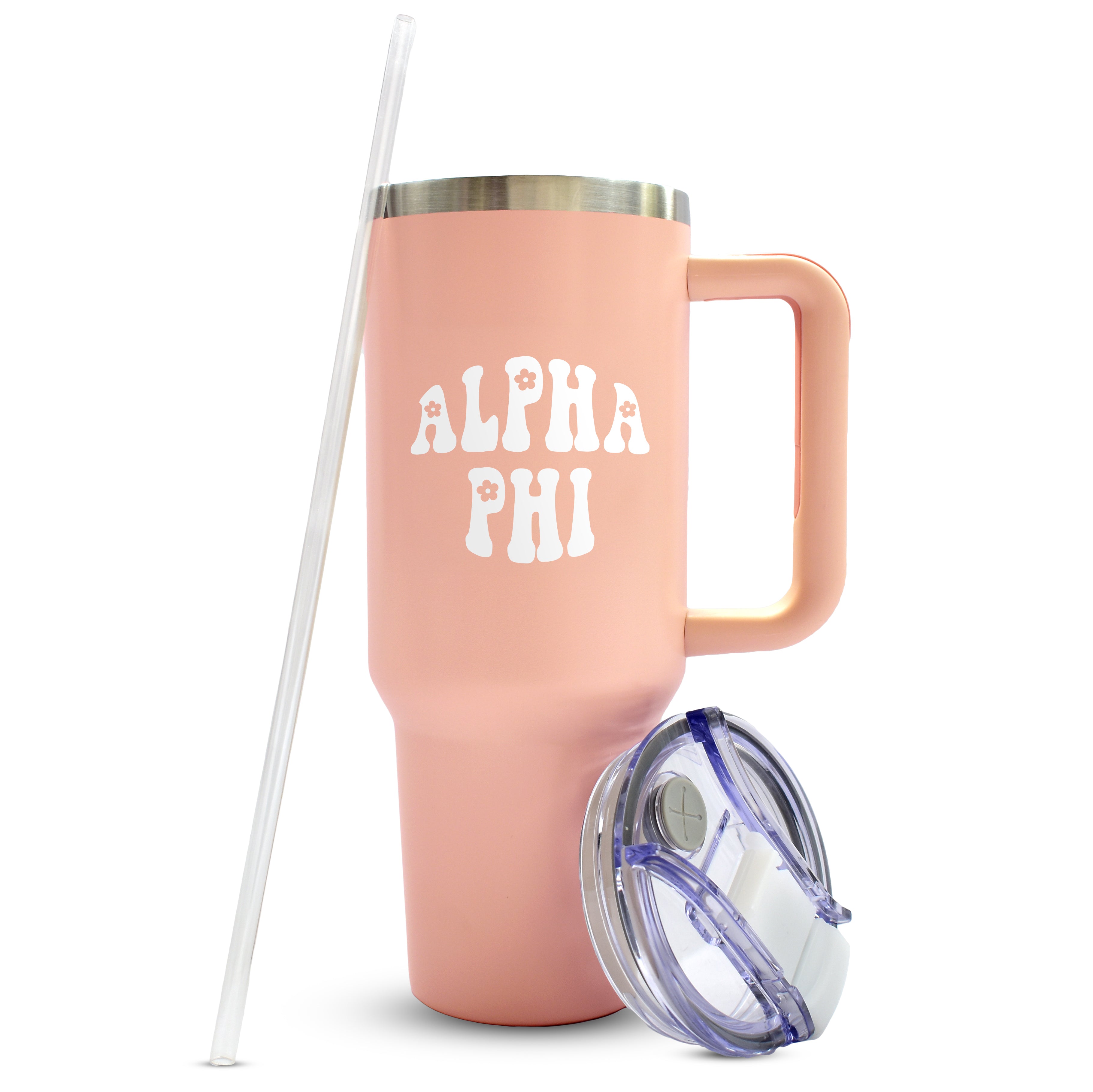 Alpha Phi Tumbler - 40oz Stainless Steel with Handle