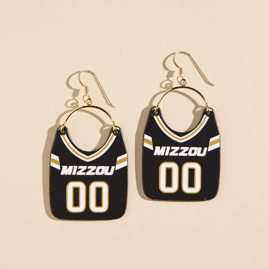 Black University of Missouri Football Jersey Earrings