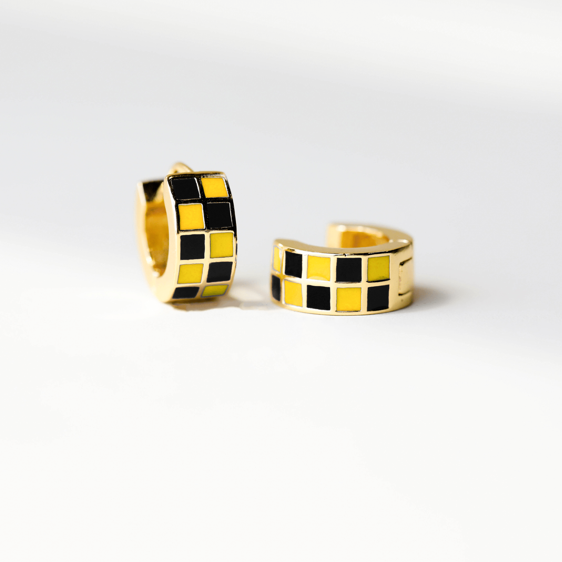 Black & Yellow Checkered Enamel Huggies