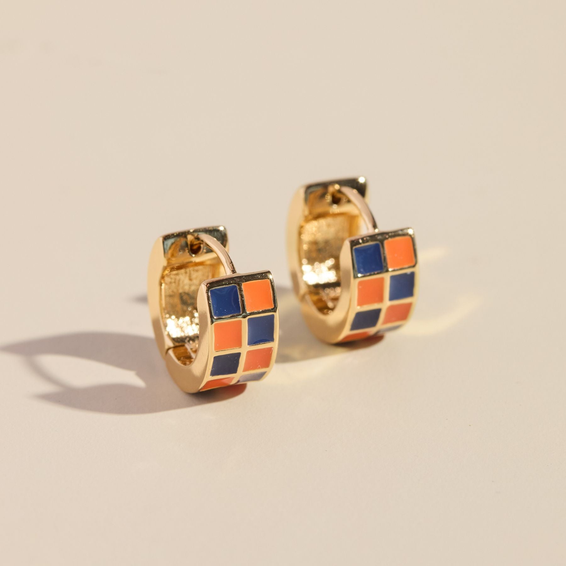 Blue & Orange Checkered Enamel Huggies