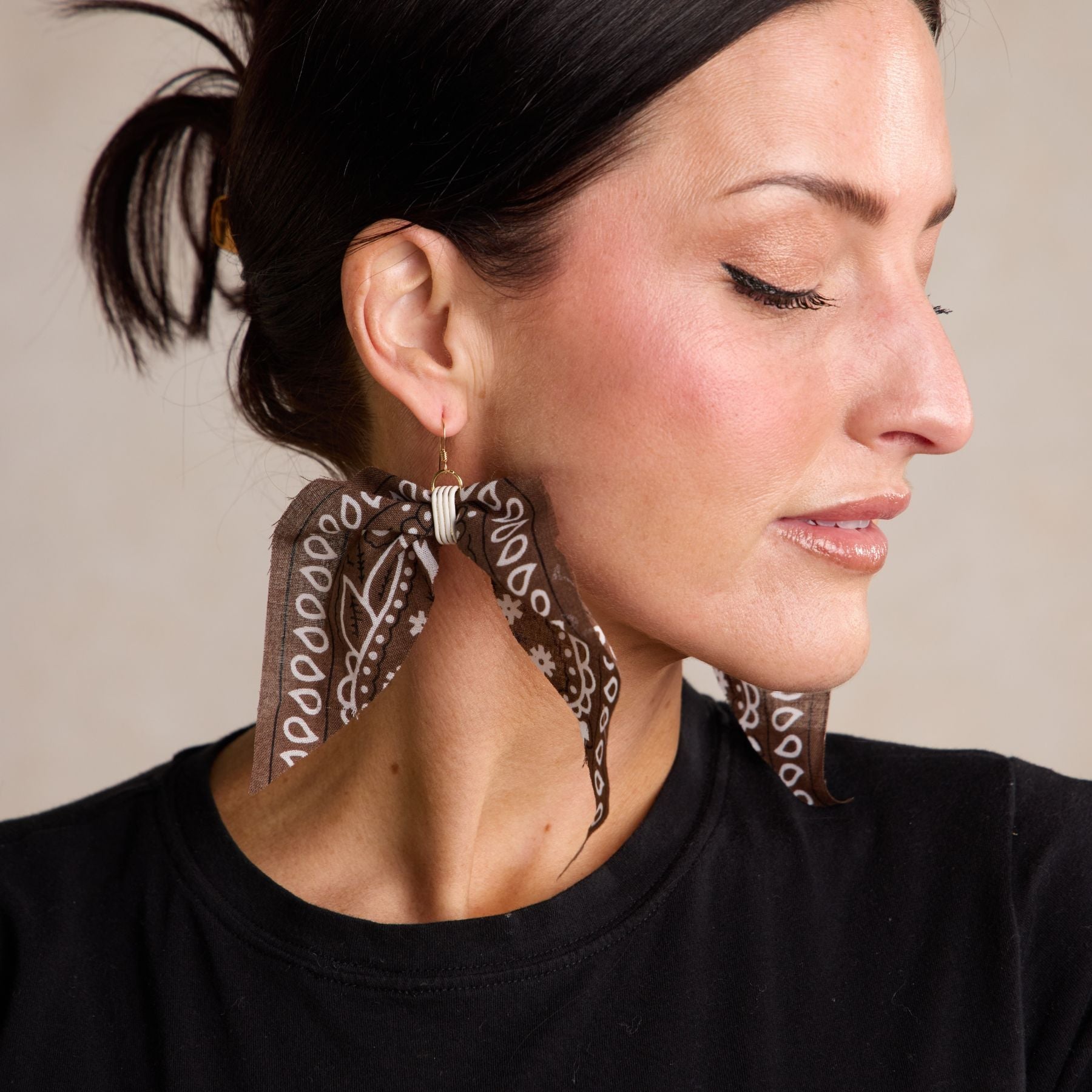 Brown Bandana Statement Earrings