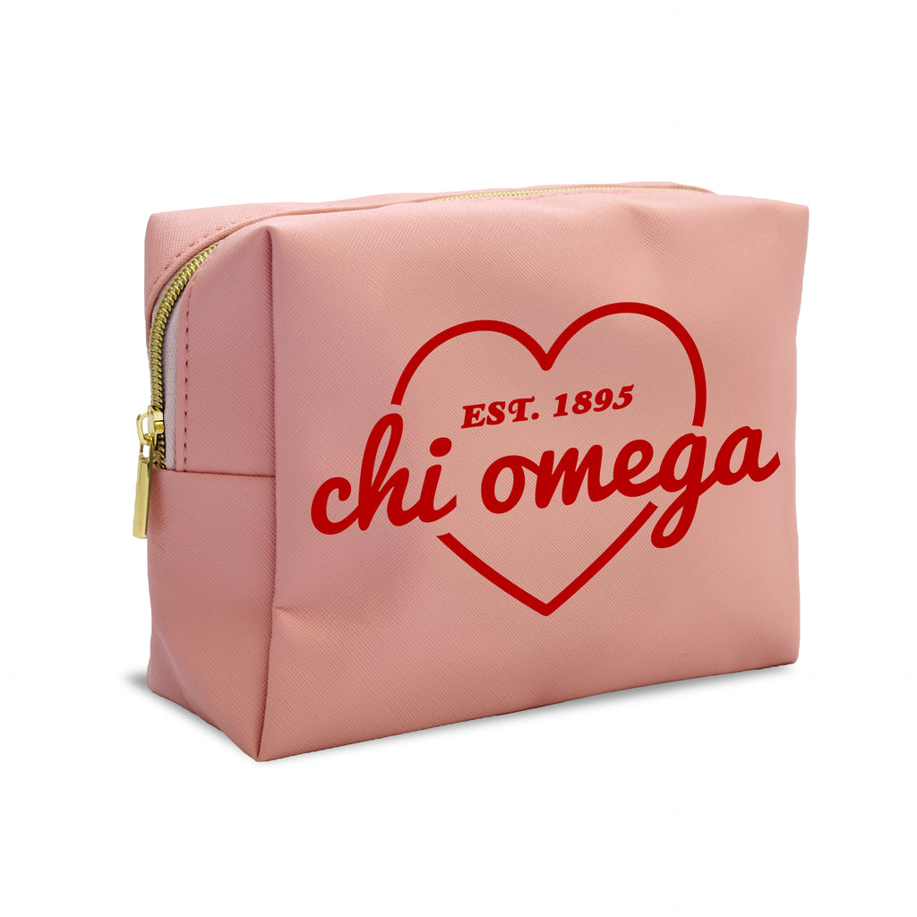 Chi Omega Pink w/Red Heart Makeup Bag