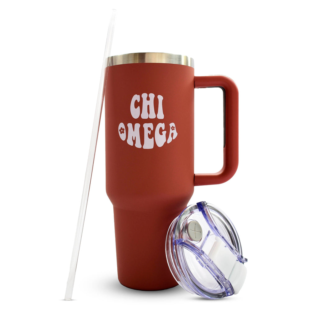 Chi Omega Tumbler - 40oz Stainless Steel with Handle