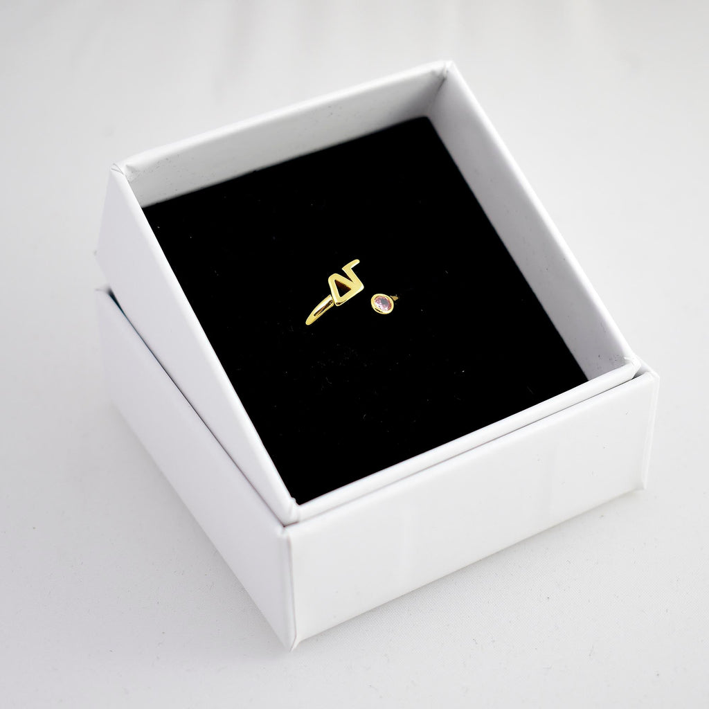 Delta Gamma Ring- Gold Plated with Greek Letters and CZ Gemstone