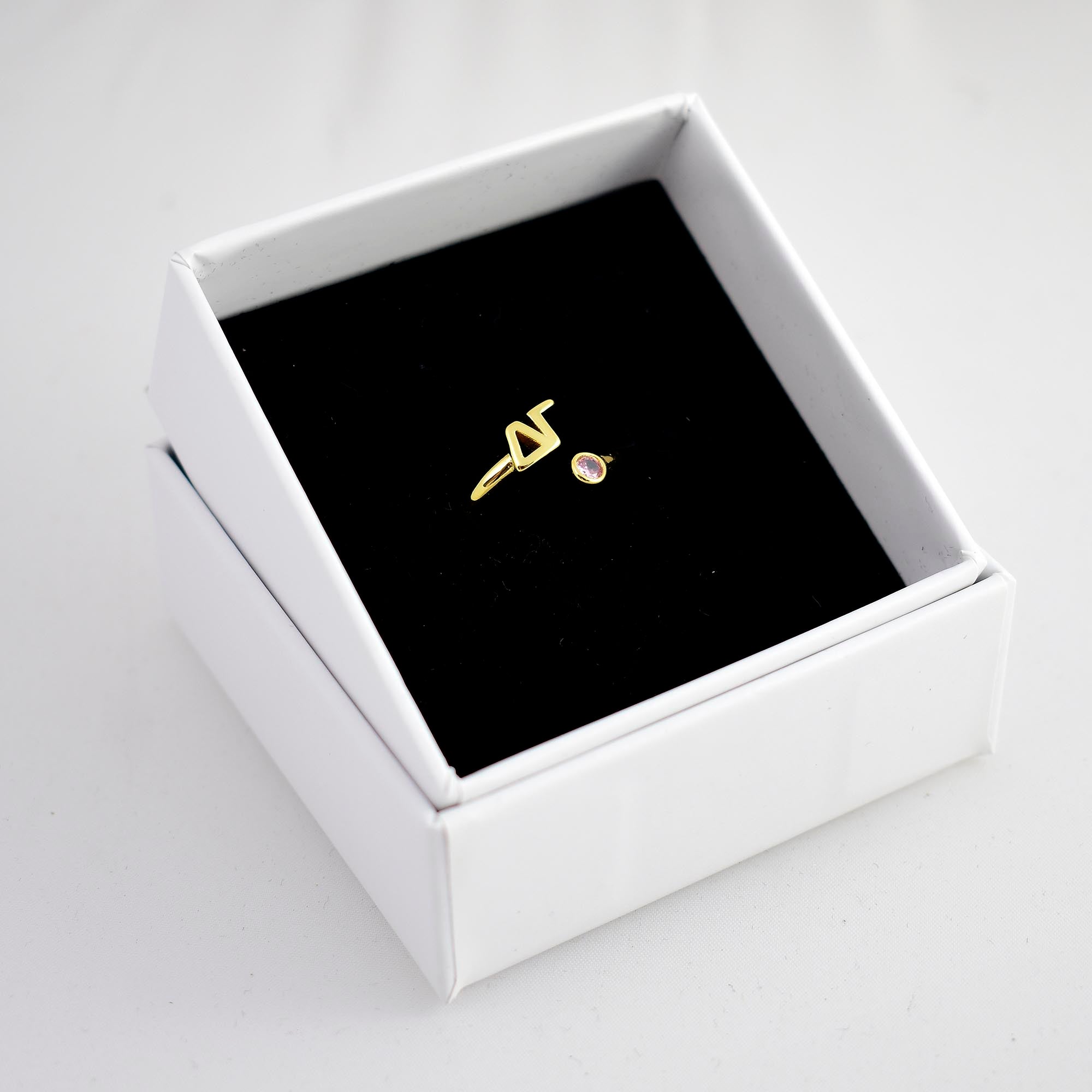 Delta Gamma Ring- Gold Plated with Greek Letters and CZ Gemstone