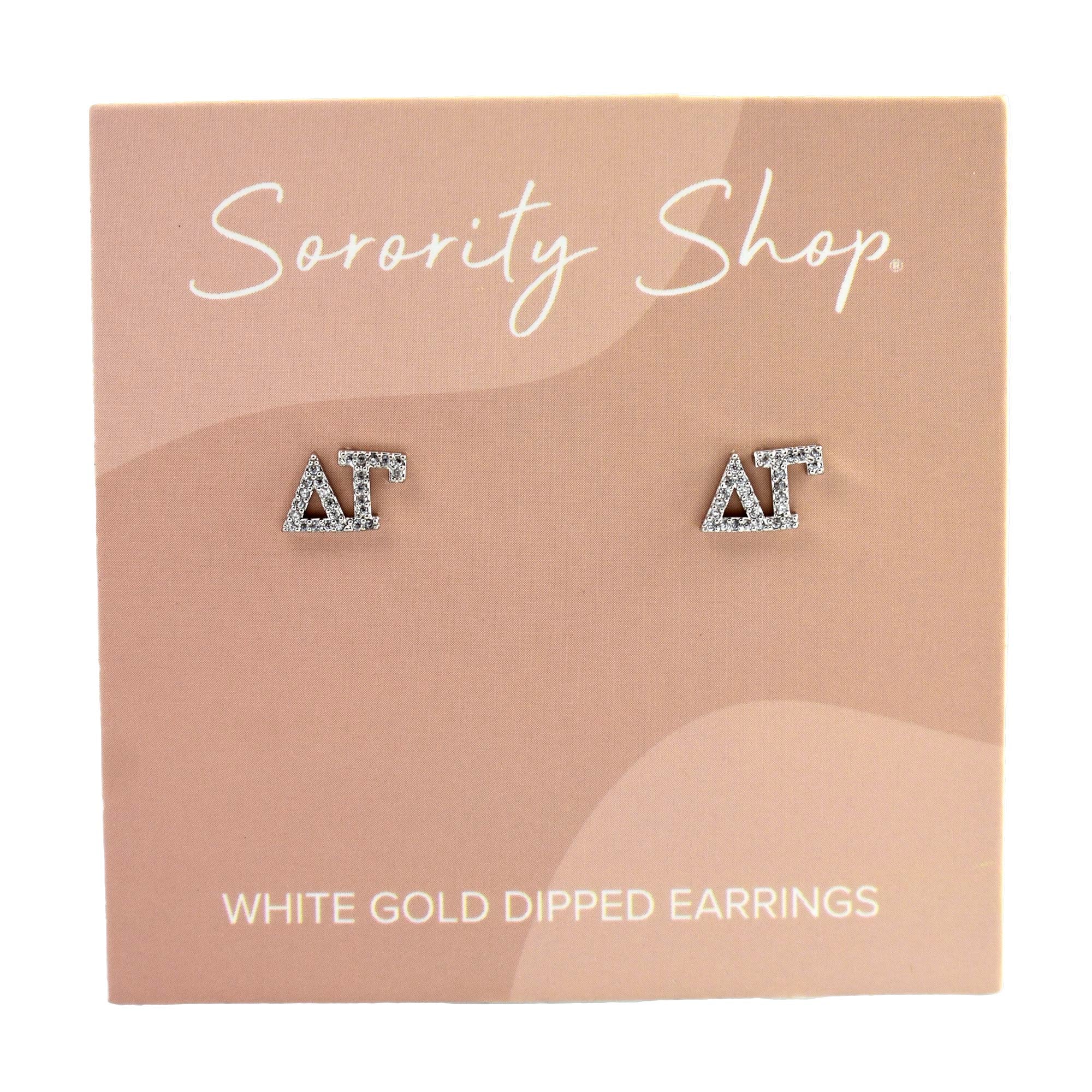 Delta Gamma White Gold Plated Stud Earrings