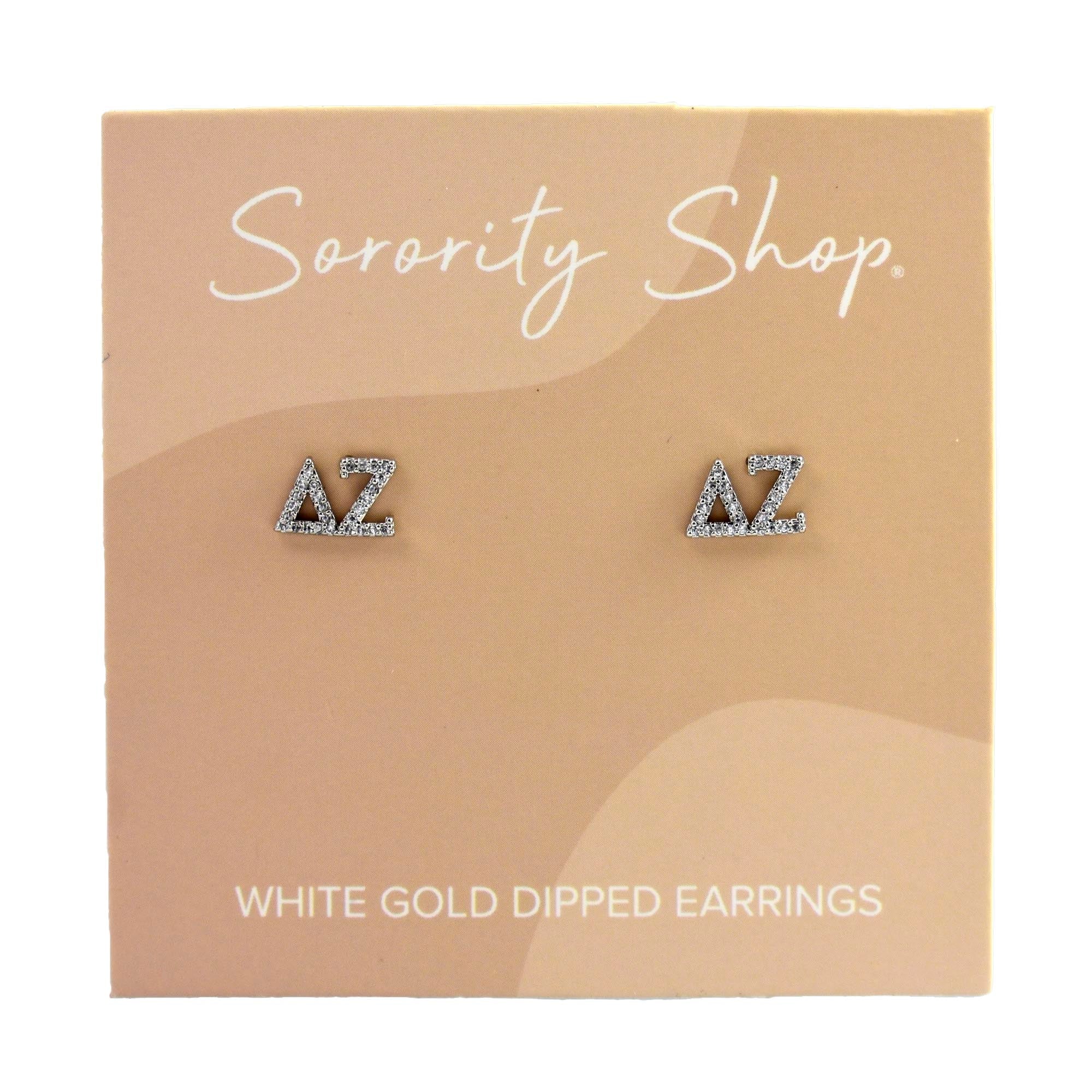 Delta Zeta White Gold Plated Stud Earrings