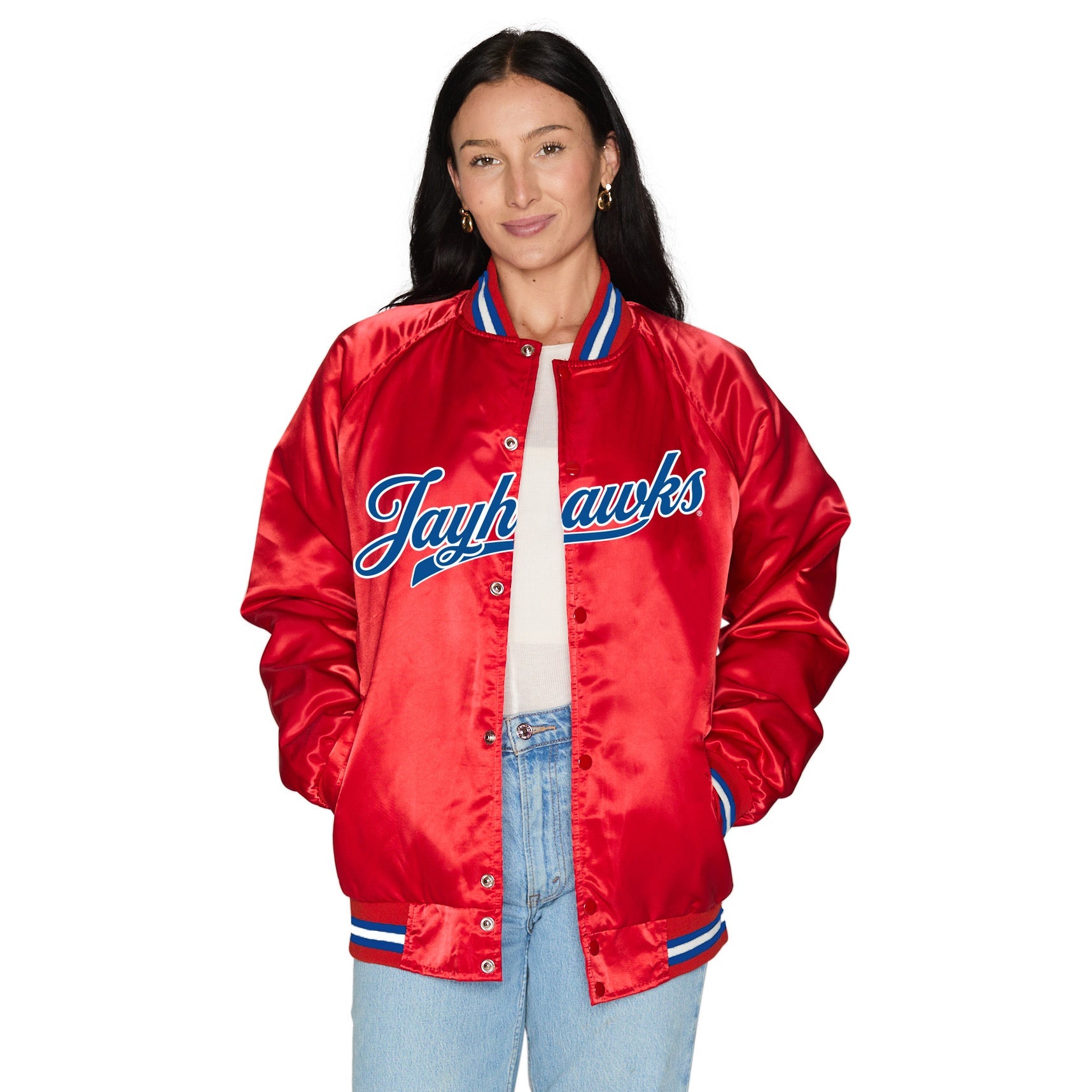 Kansas Jayhawks Satin Letterman Bomber Jacket