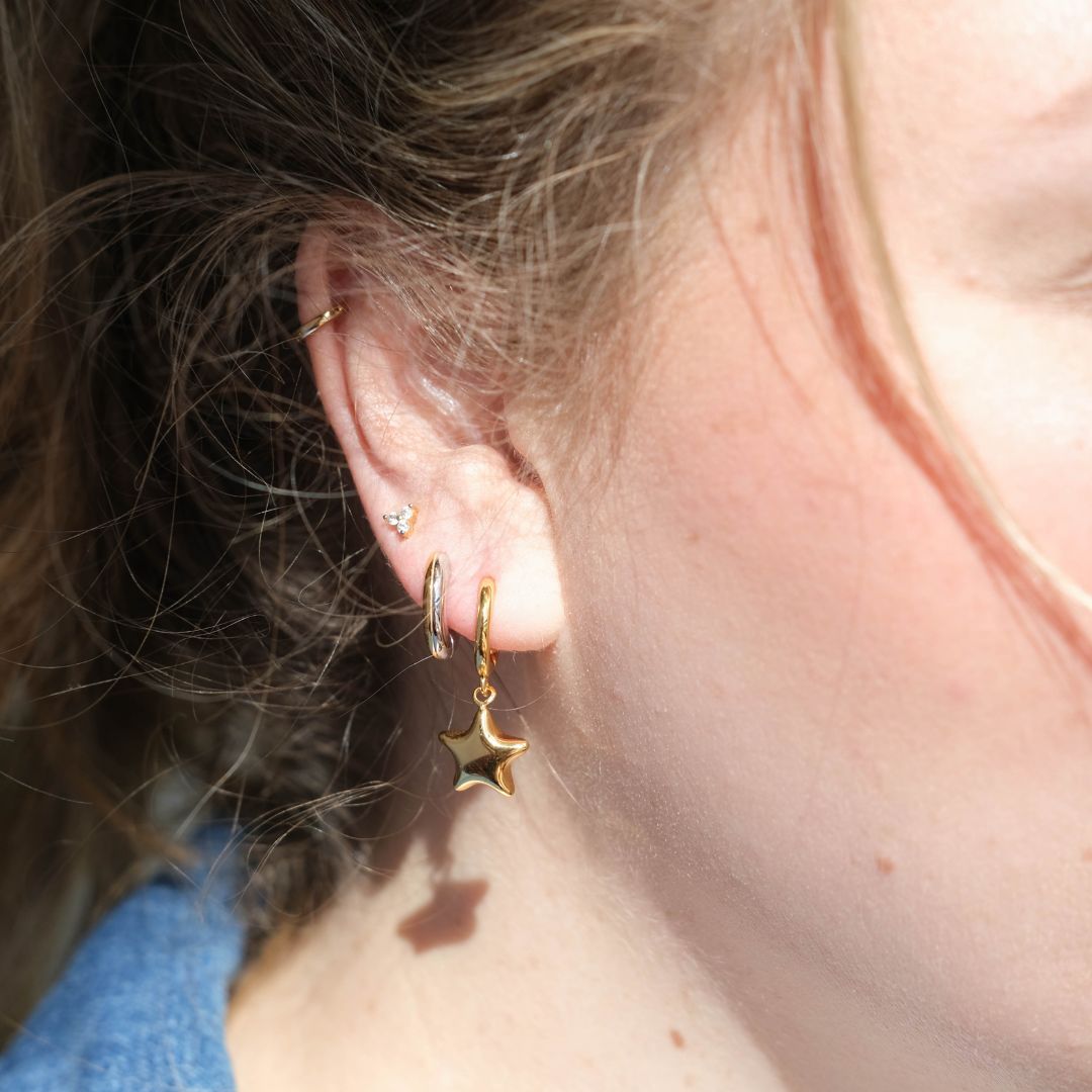 Gold Waterproof Puffy Star Huggie Earrings