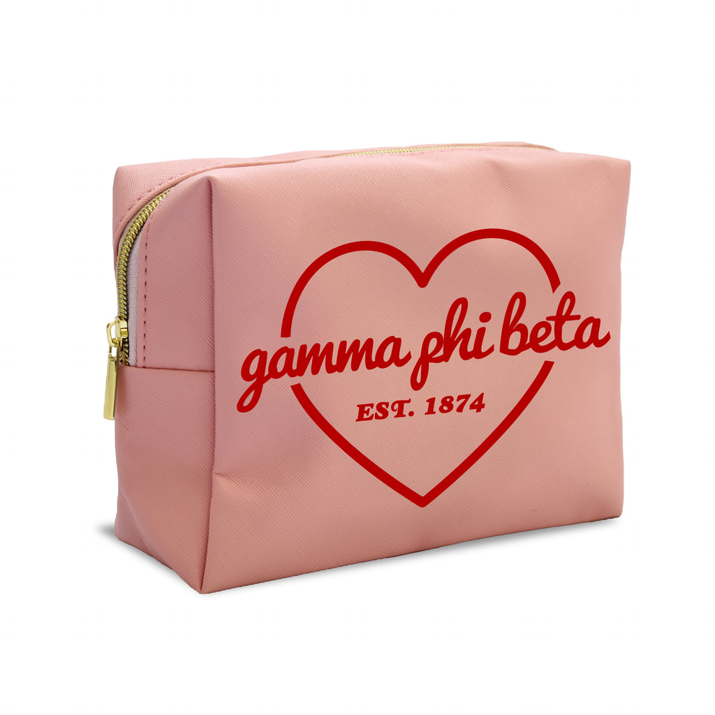 Gamma Phi Beta Pink w/Red Heart Makeup Bag