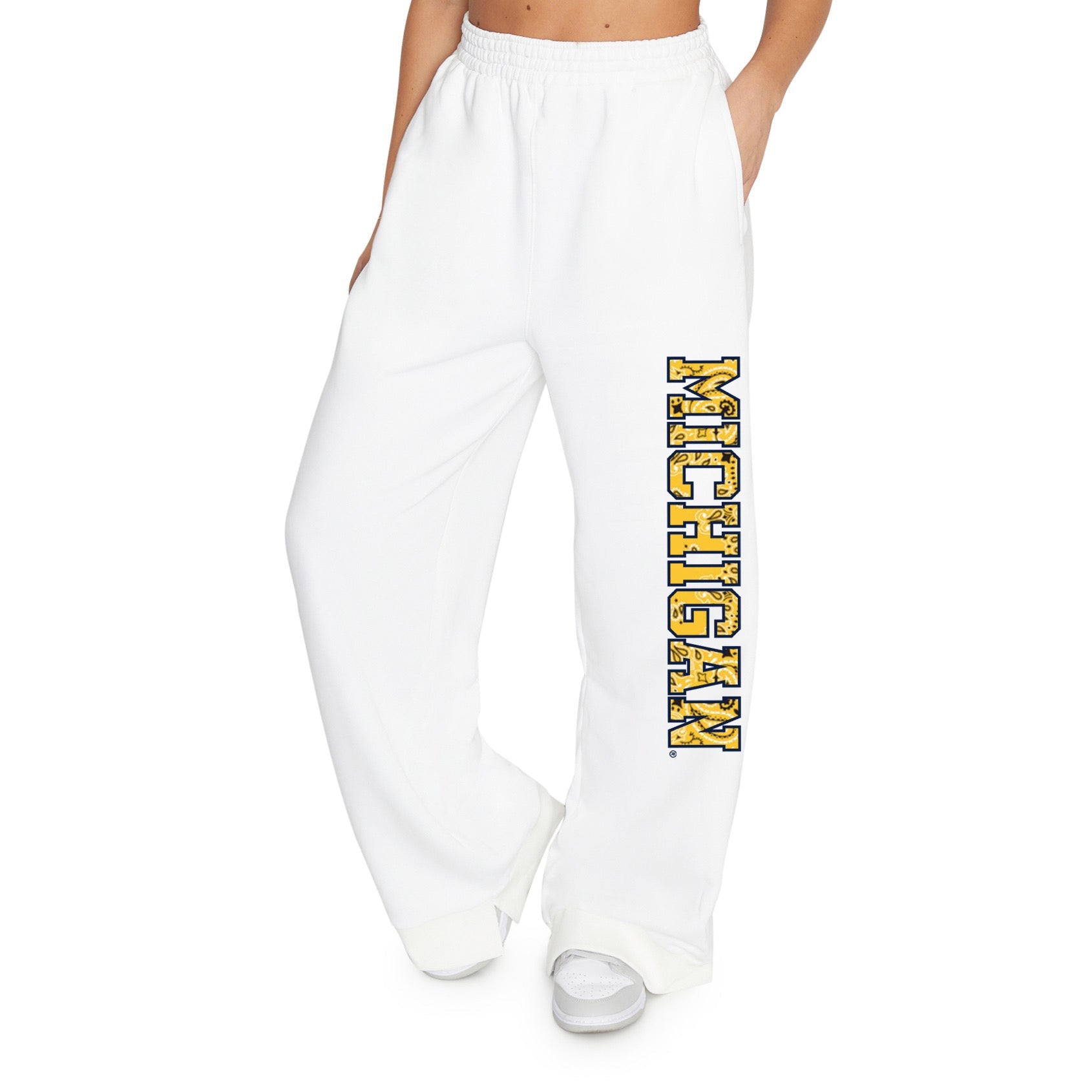 University of Michigan White Bandana Flare Sweatpants