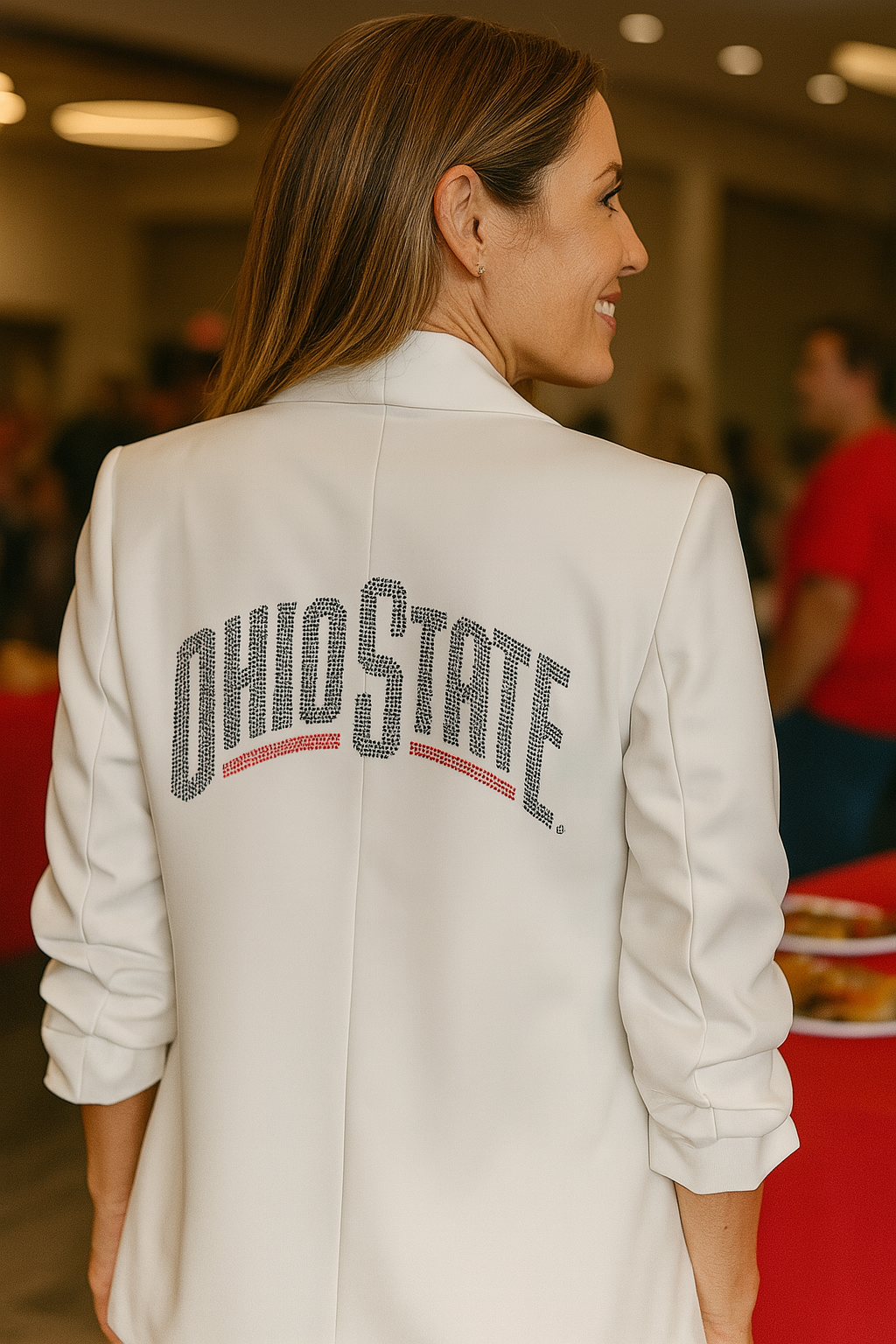 Ohio State Curve Black White Ruched Sleeve Blazer
