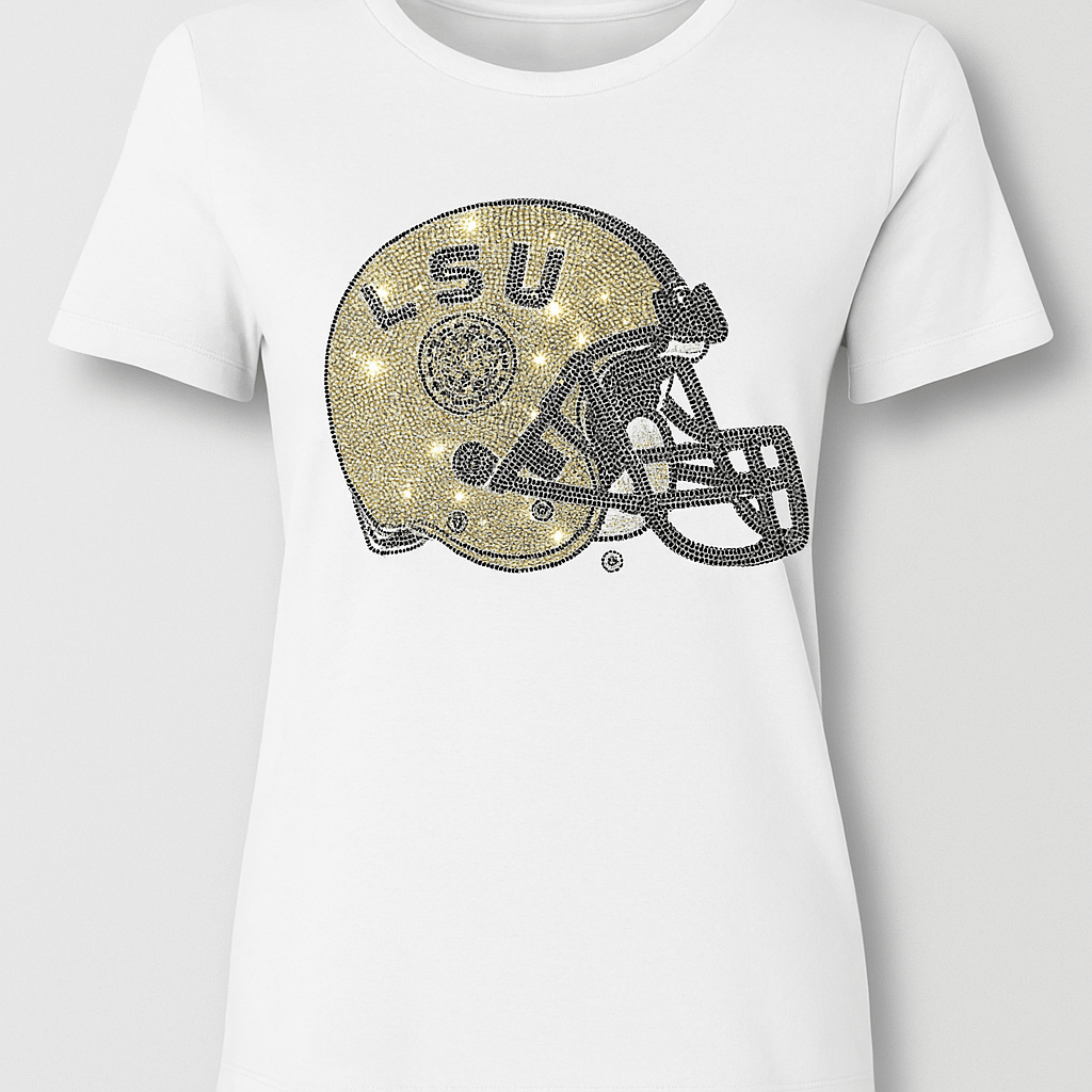 LSU Helmet White Crewneck Short Sleeve T-Shirt