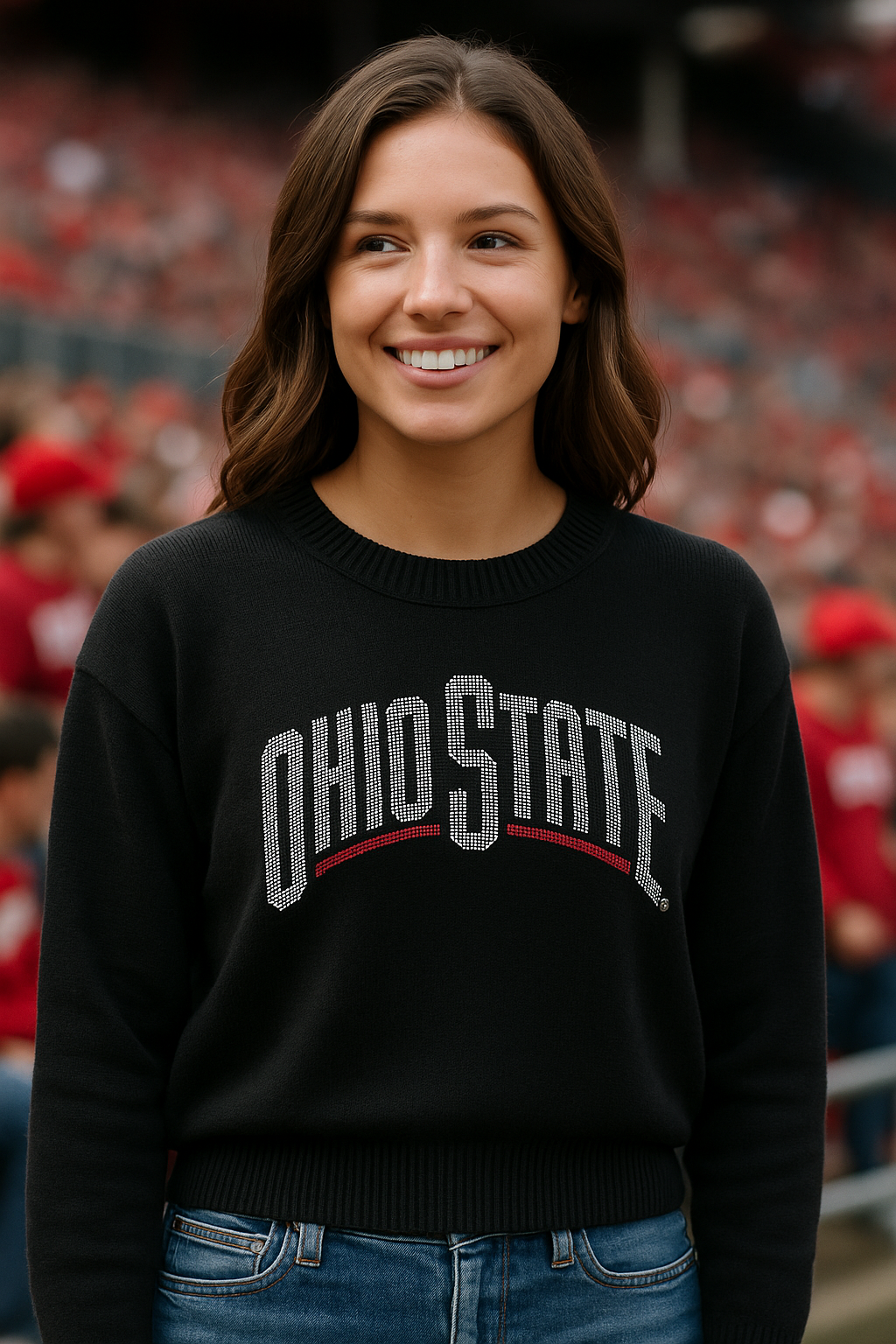 Ohio State White Curve Crewneck Black Sweater