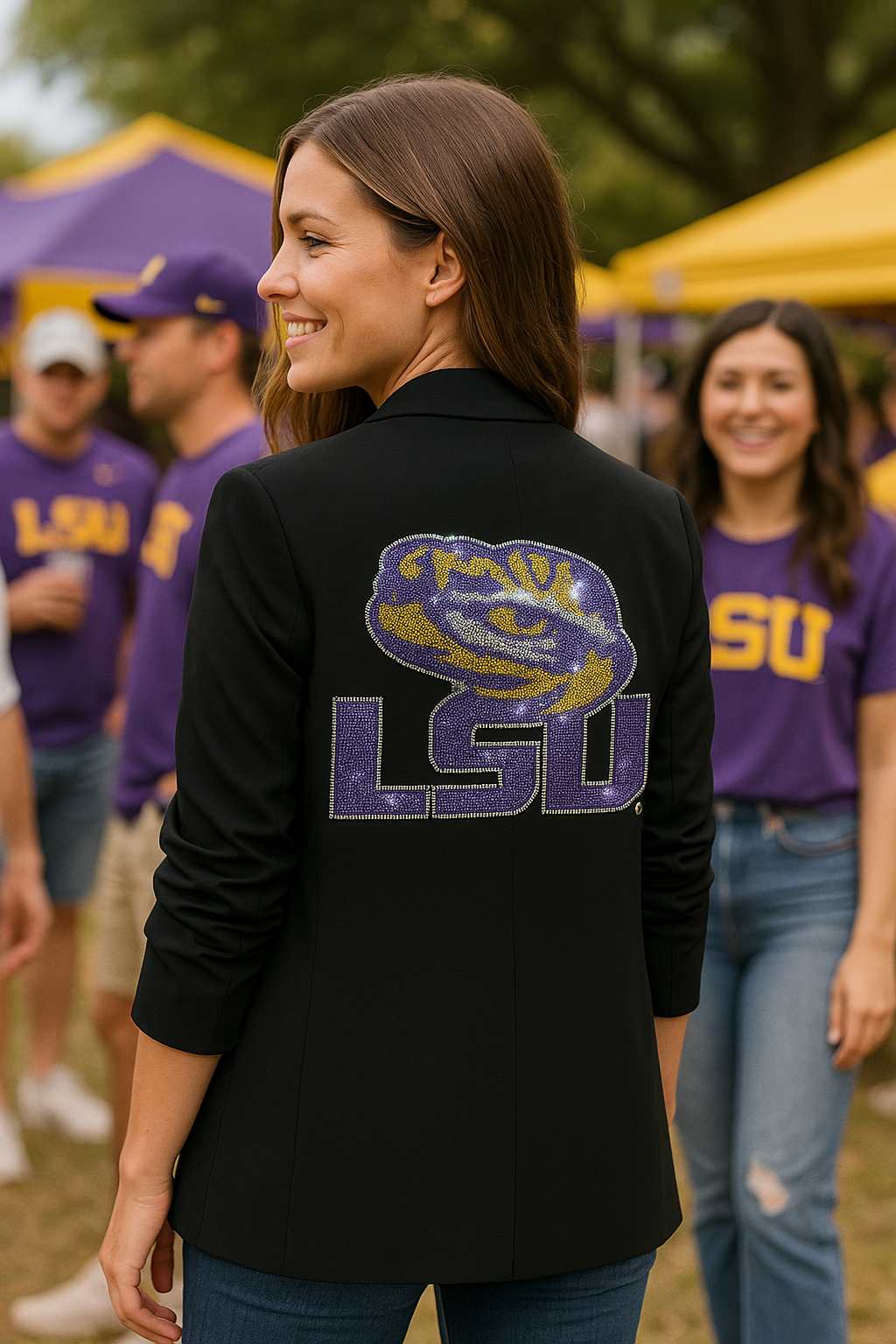 LSU Tiger Eye Black Ruched Sleeve Blazer