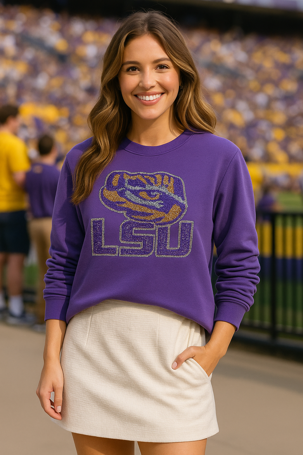 Game Day Sweatshirt, Crewneck Purple, LSU w/ Tiger Eye