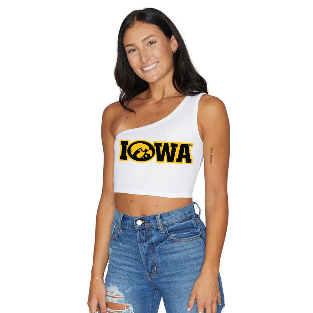 Iowa Hawkeyes White One Shoulder Top