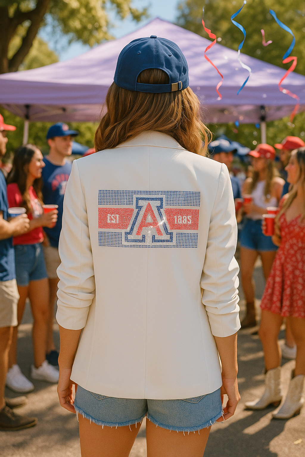 University of Arizona EST. 1885 White Ruched Sleeve Blazer