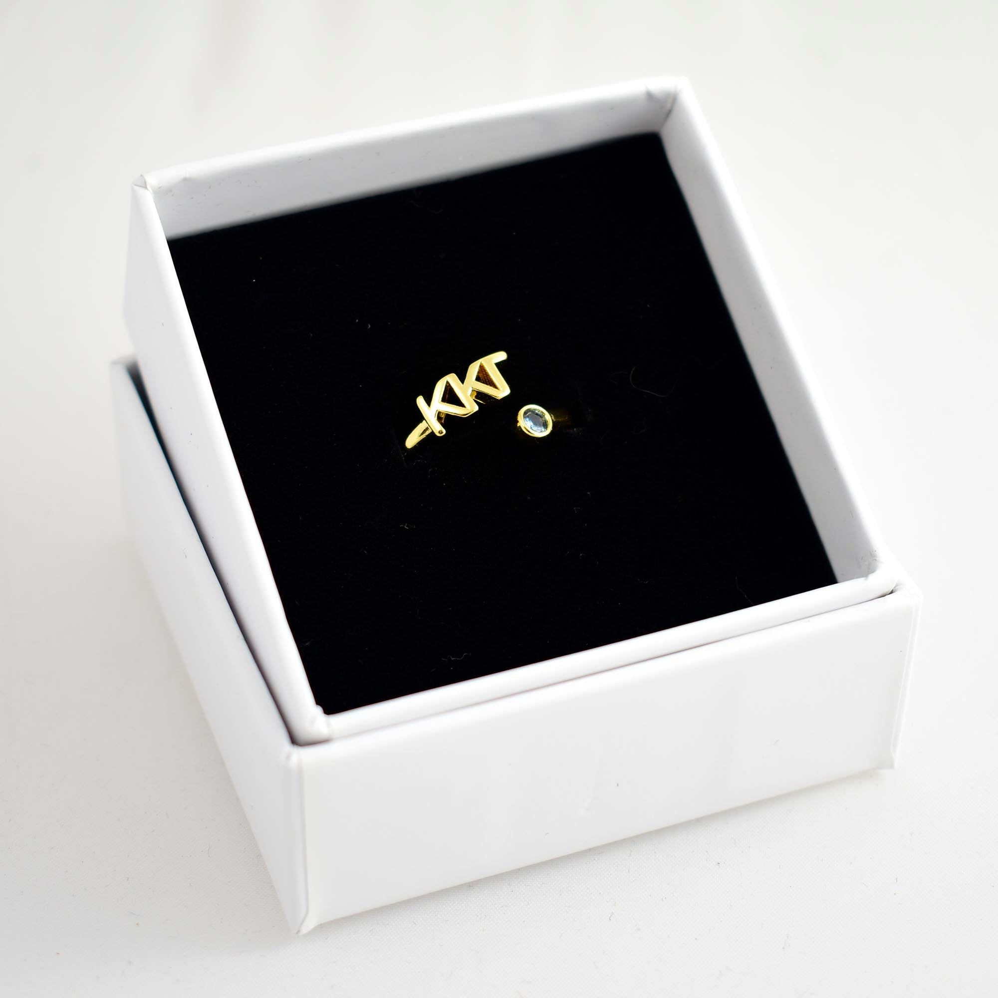 Kappa Kappa Gamma Ring- Gold Plated with Greek Letters and CZ Gemstone