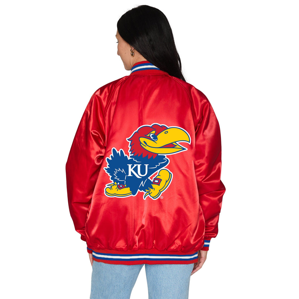 Kansas Jayhawks Satin Letterman Bomber Jacket