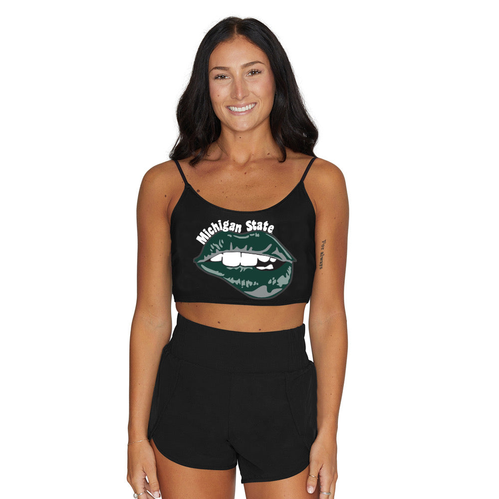 Michigan State Lips Black Spaghetti Tank