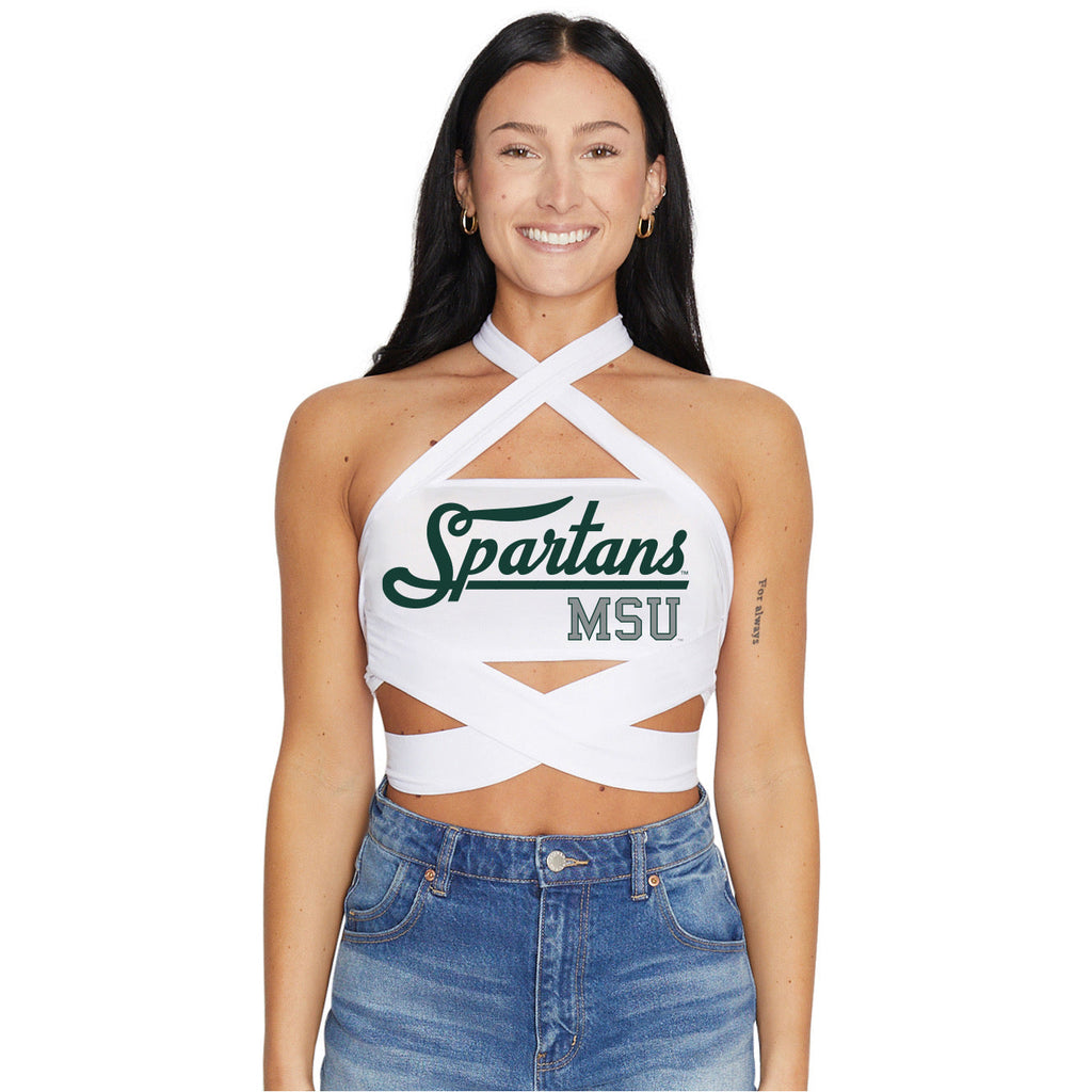 Michigan State White Multi Way Bandeau Top