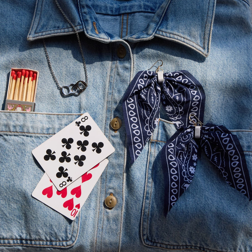 Navy Bandana Earrings