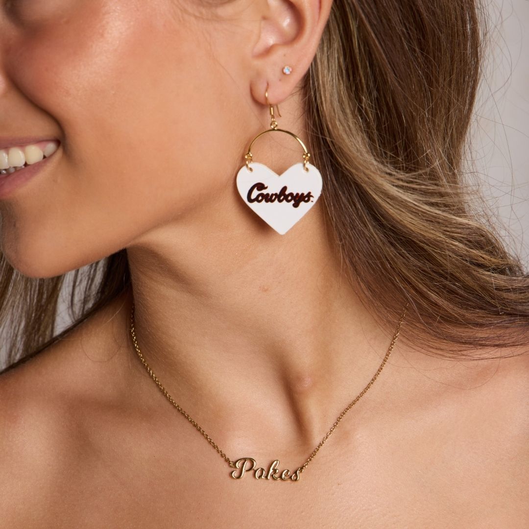 Oklahoma State University "POKES" Script Necklace