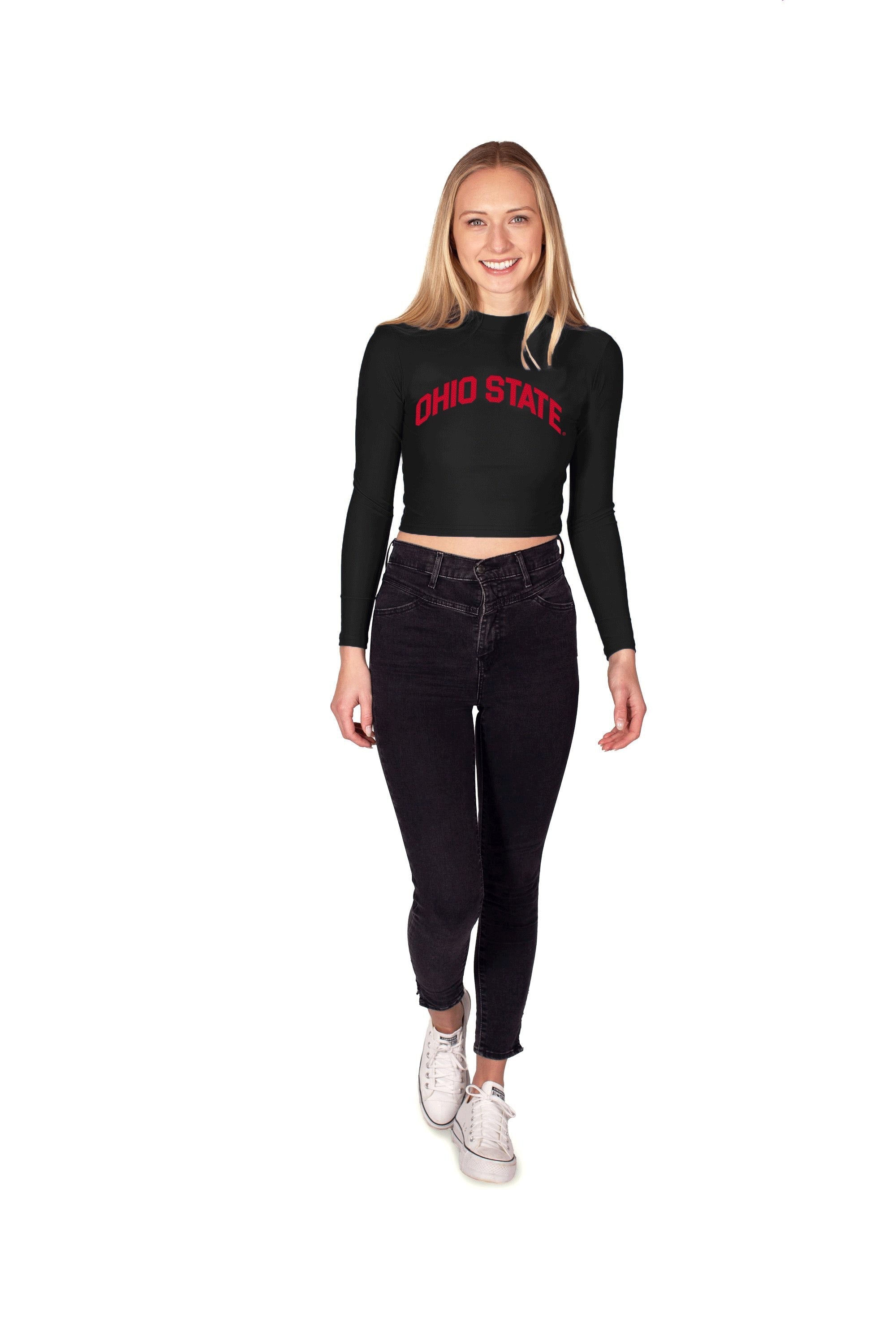 Ohio State OSU Buckeyes Black Mock Neck Top