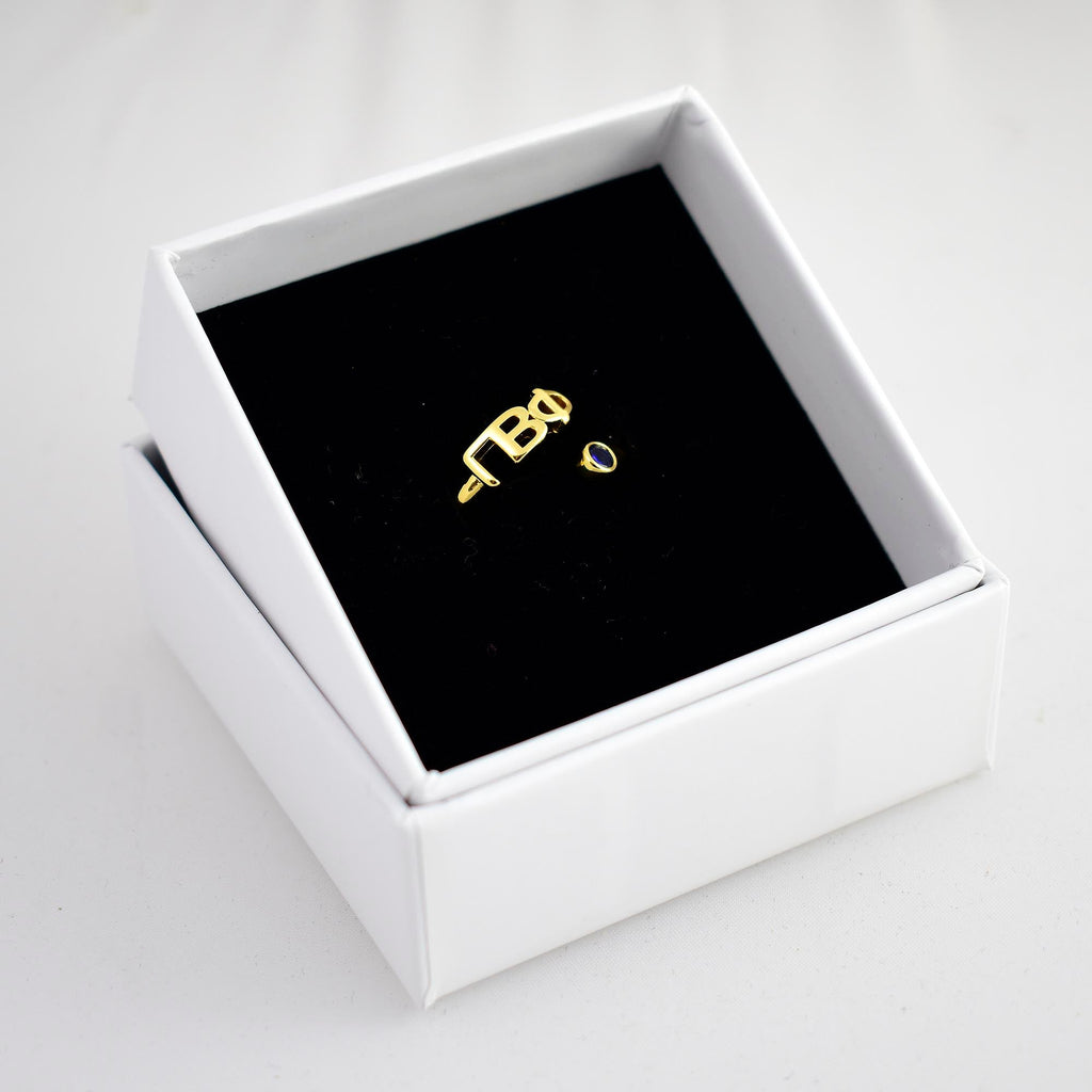 Pi Beta Phi Ring- Gold Plated with Greek Letters and CZ Gemstone