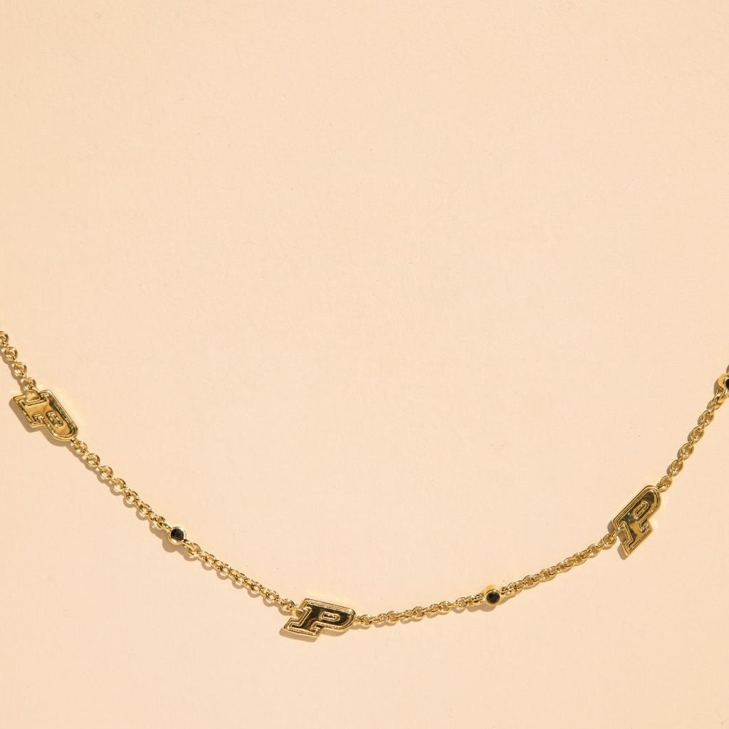 Purdue University Gem Delicate Saturn Chain Necklace