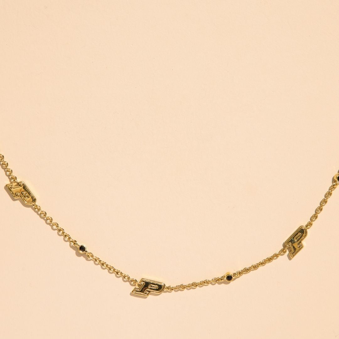 Purdue University Gem Delicate Saturn Chain Necklace