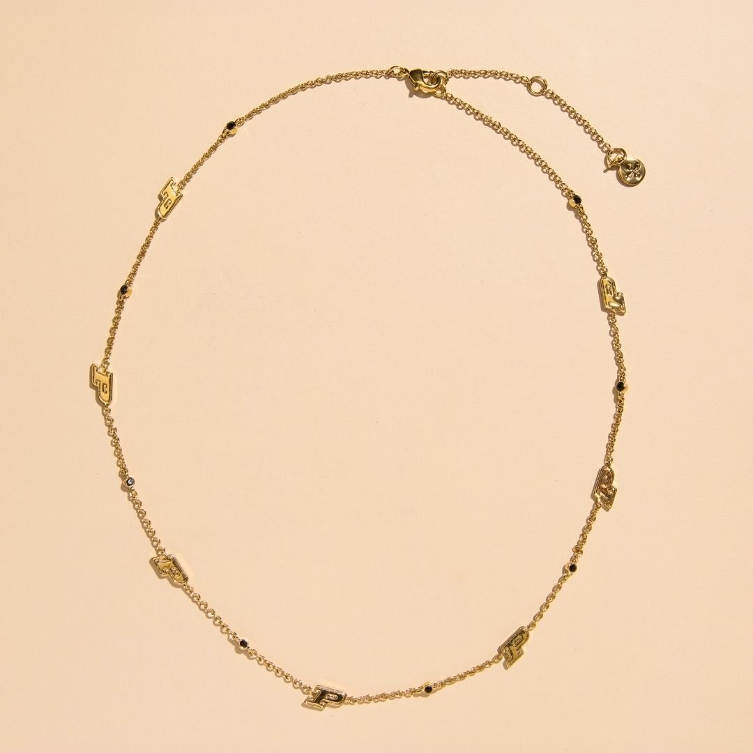 Purdue University Gem Delicate Saturn Chain Necklace