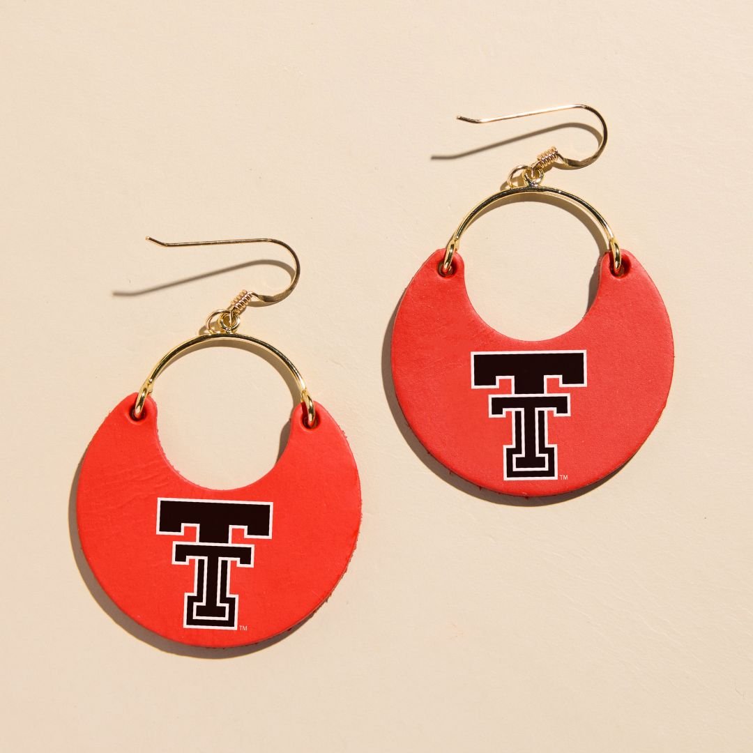 Red Texas Tech Logo Nina Heart Hoop Earrings