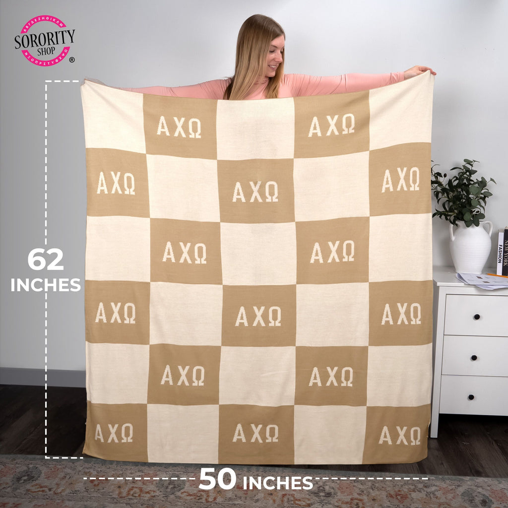 Alpha Phi Blanket - Acrylic Knit Checkered Blanket