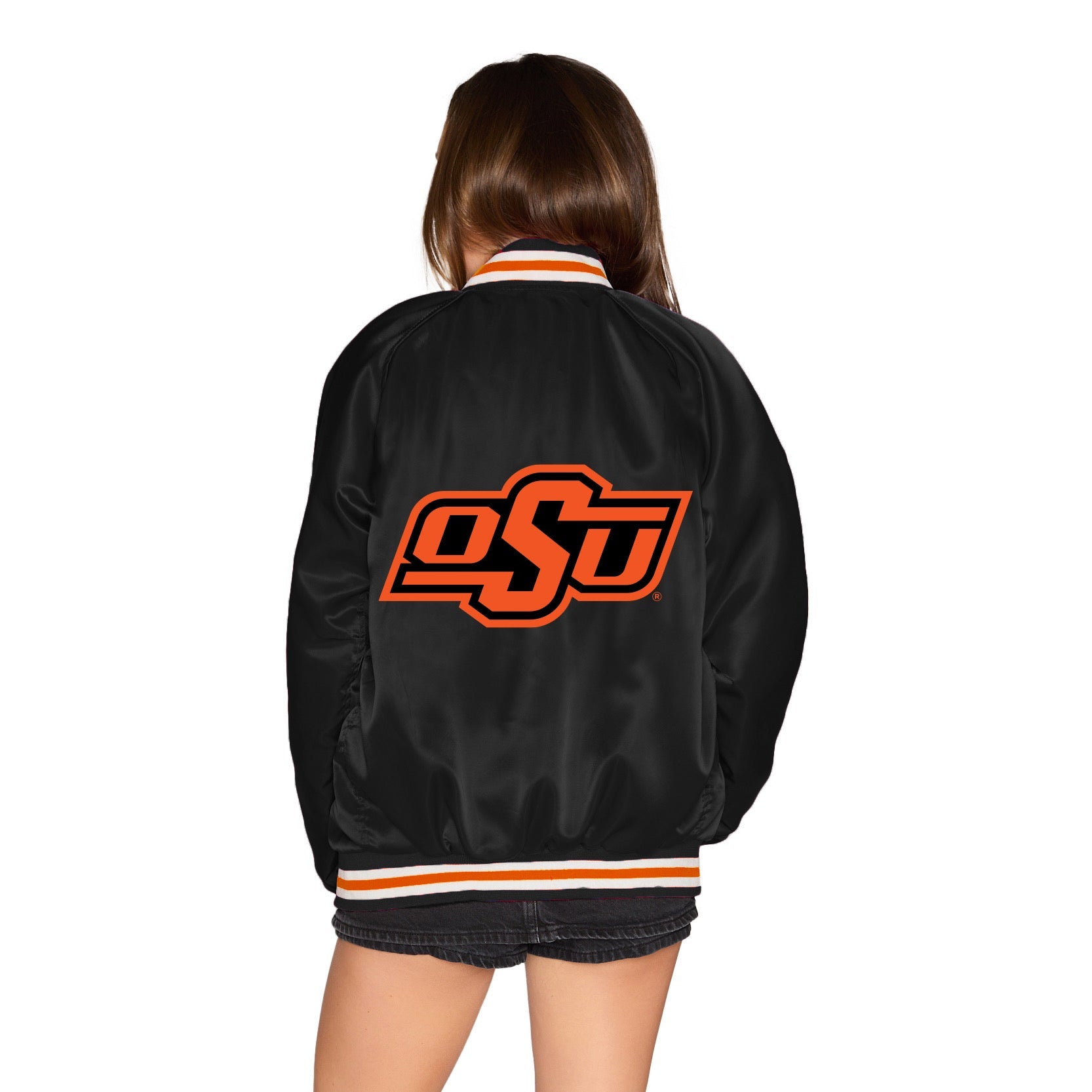 Oklahoma State Satin Letterman Bomber Jacket
