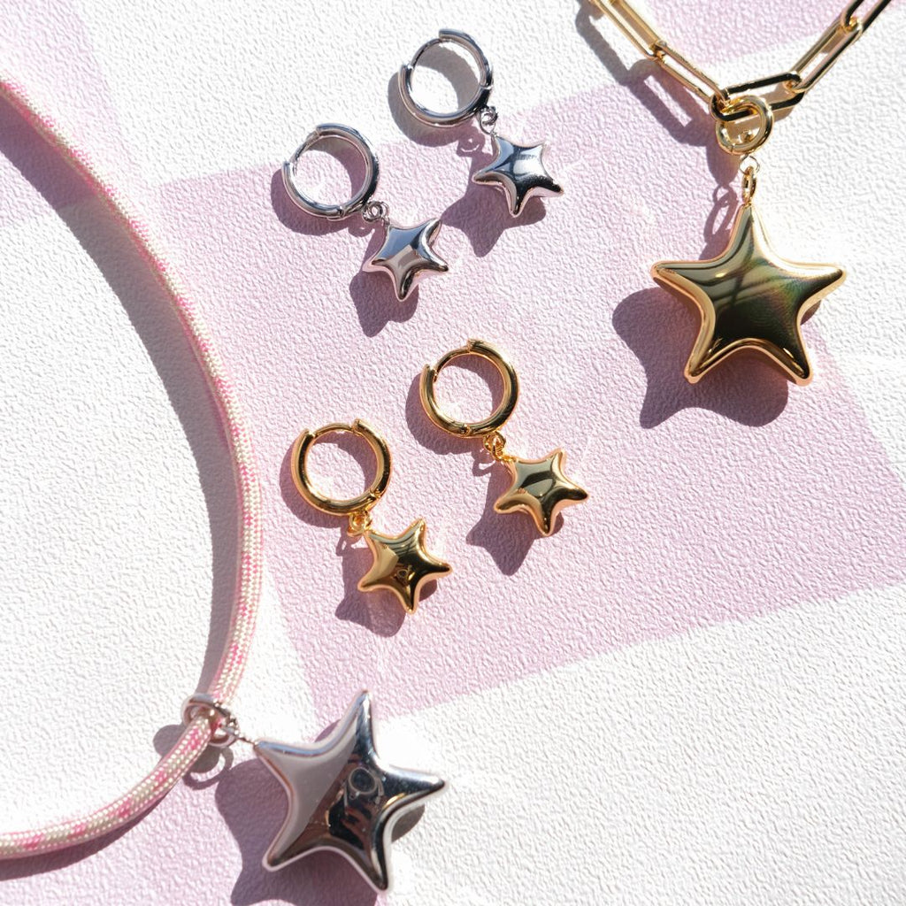 Gold Waterproof Puffy Star Huggie Earrings