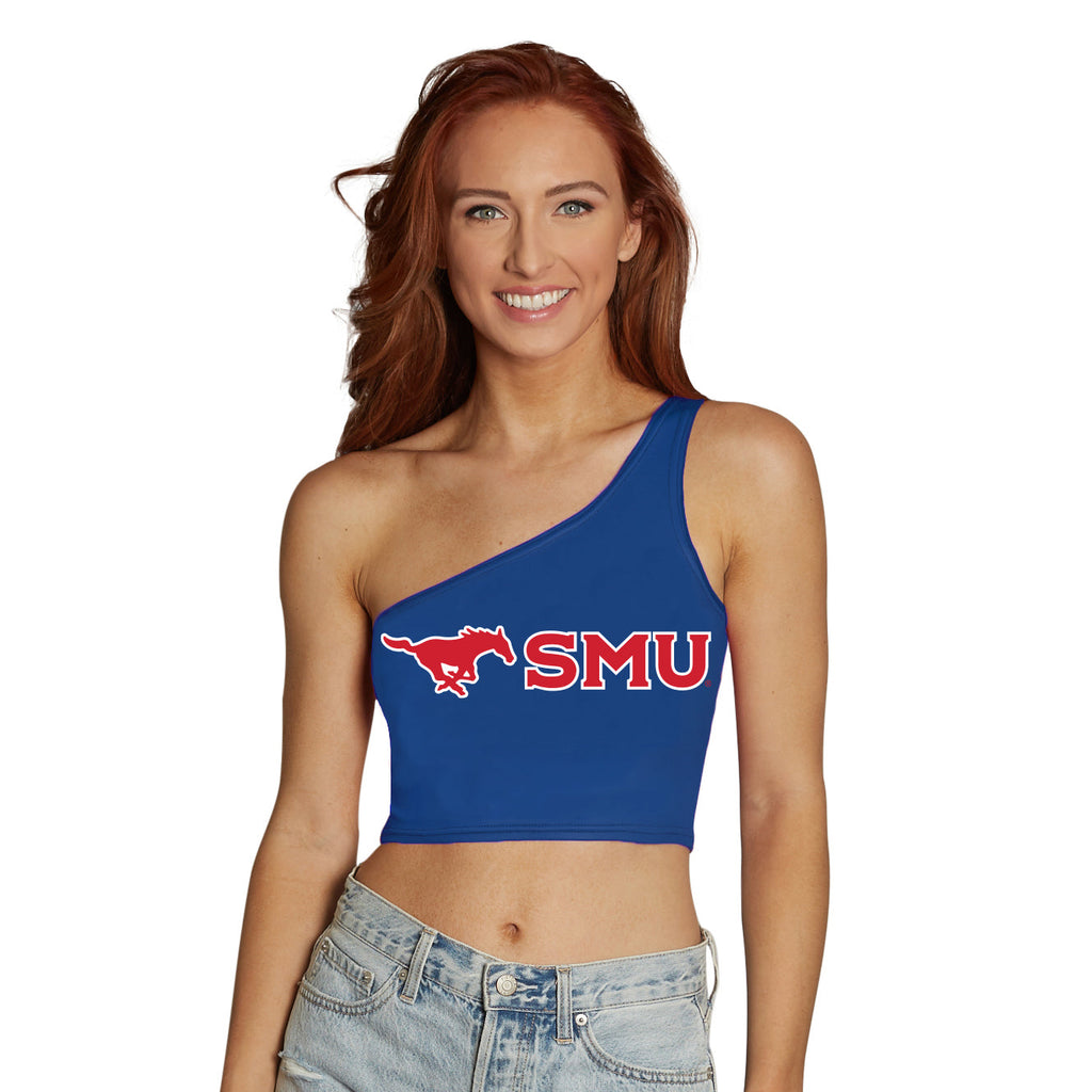 SMU Mustangs Blue One Shoulder Top