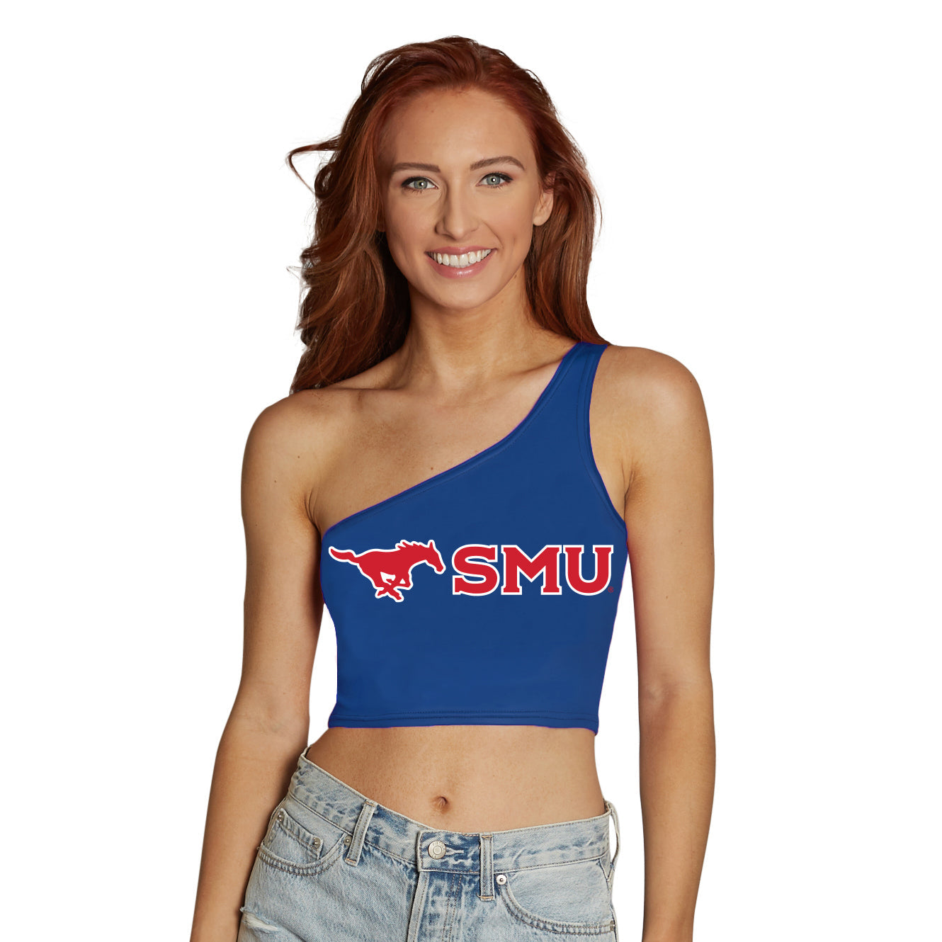SMU Mustangs Blue One Shoulder Top