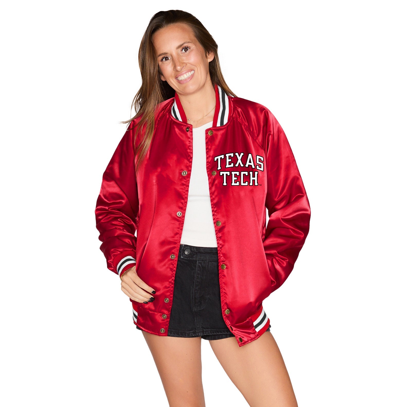 Texas Tech Satin Letterman Bomber Jacket