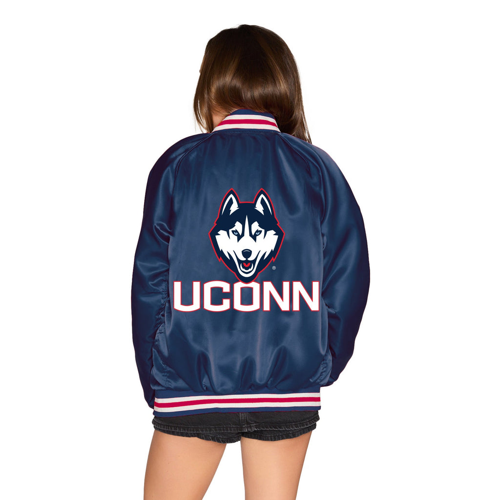 UConn Satin Letterman Bomber Jacket