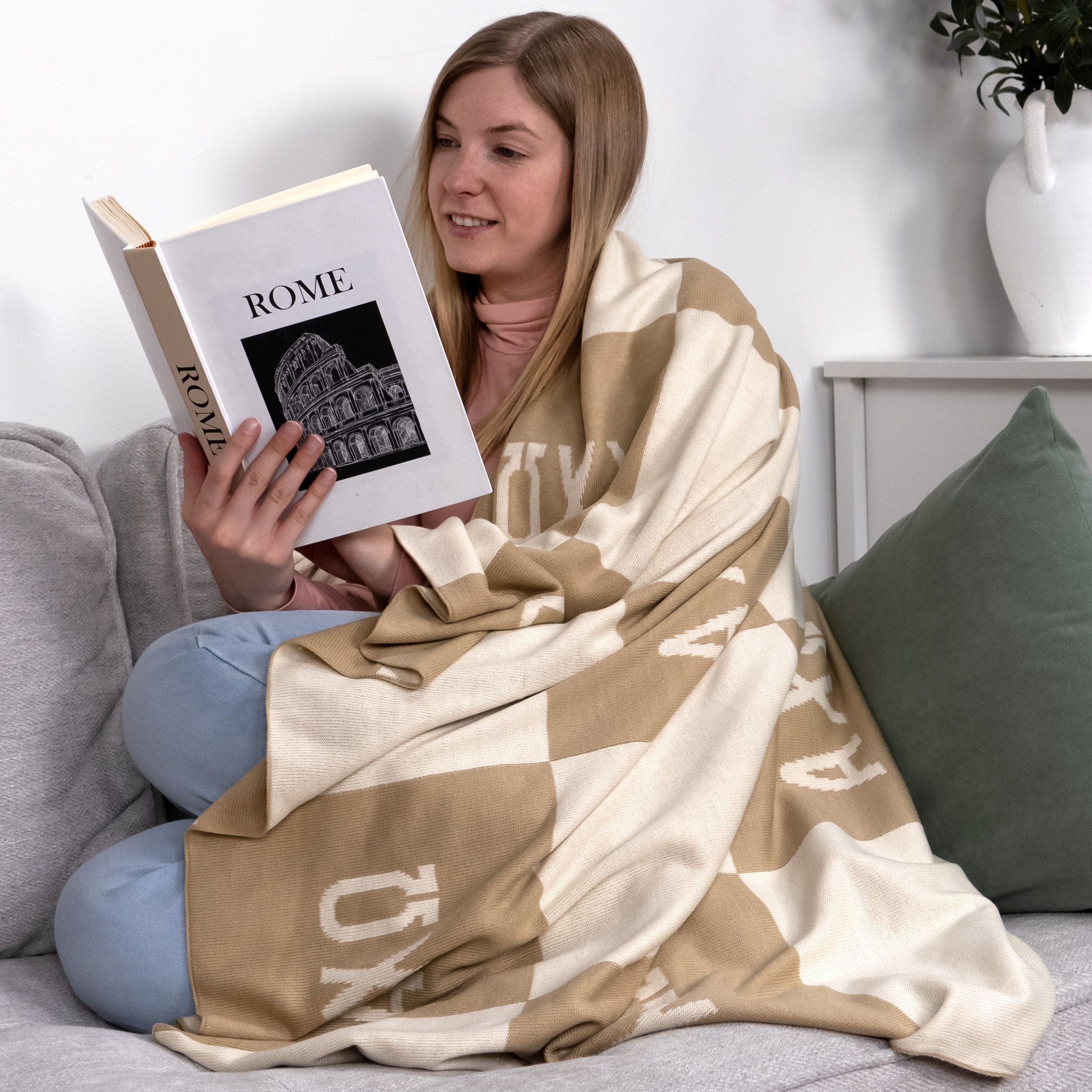 Gamma Phi Beta Blanket - Acrylic Knit Checkered Blanket