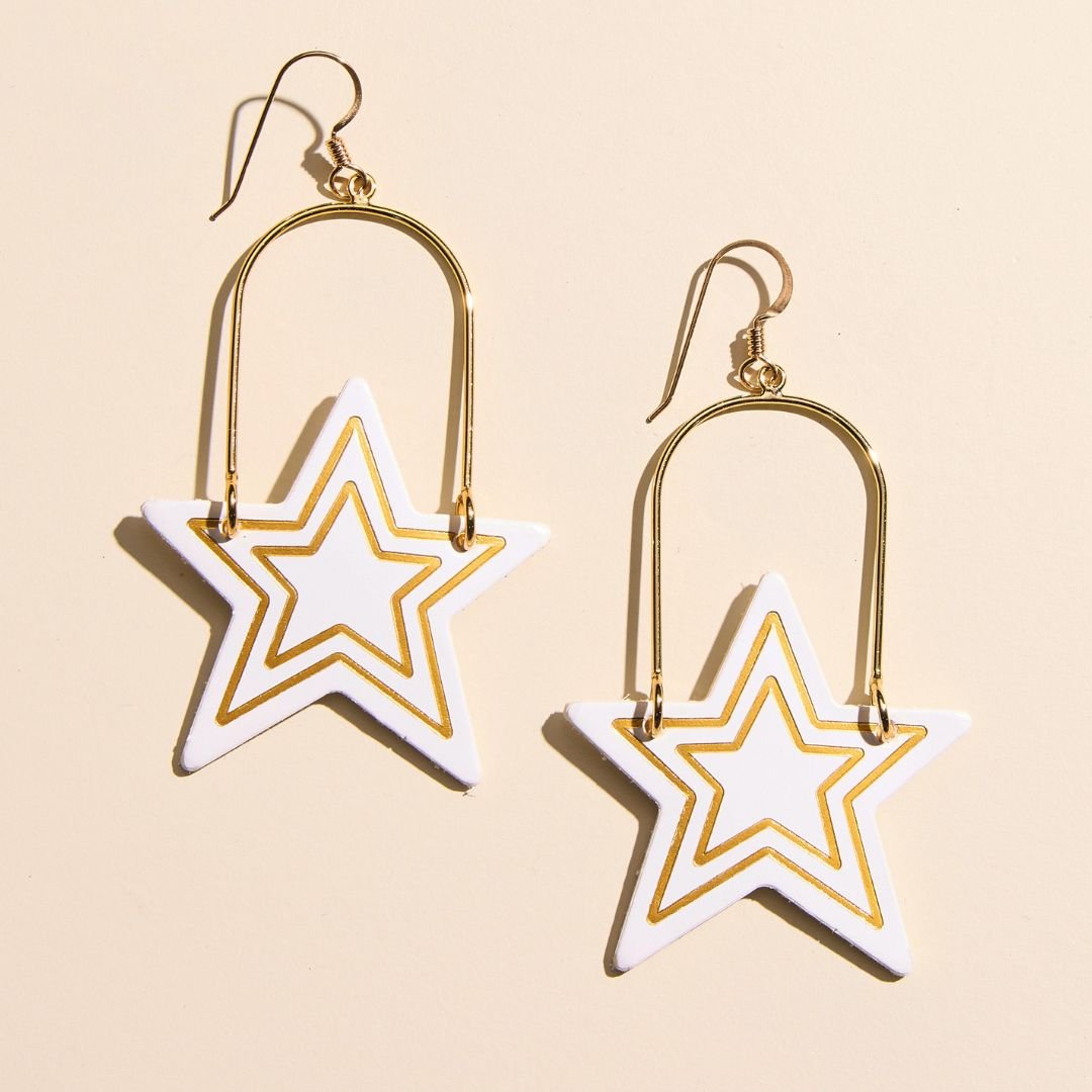 White All Star Leather Dangle Earrings